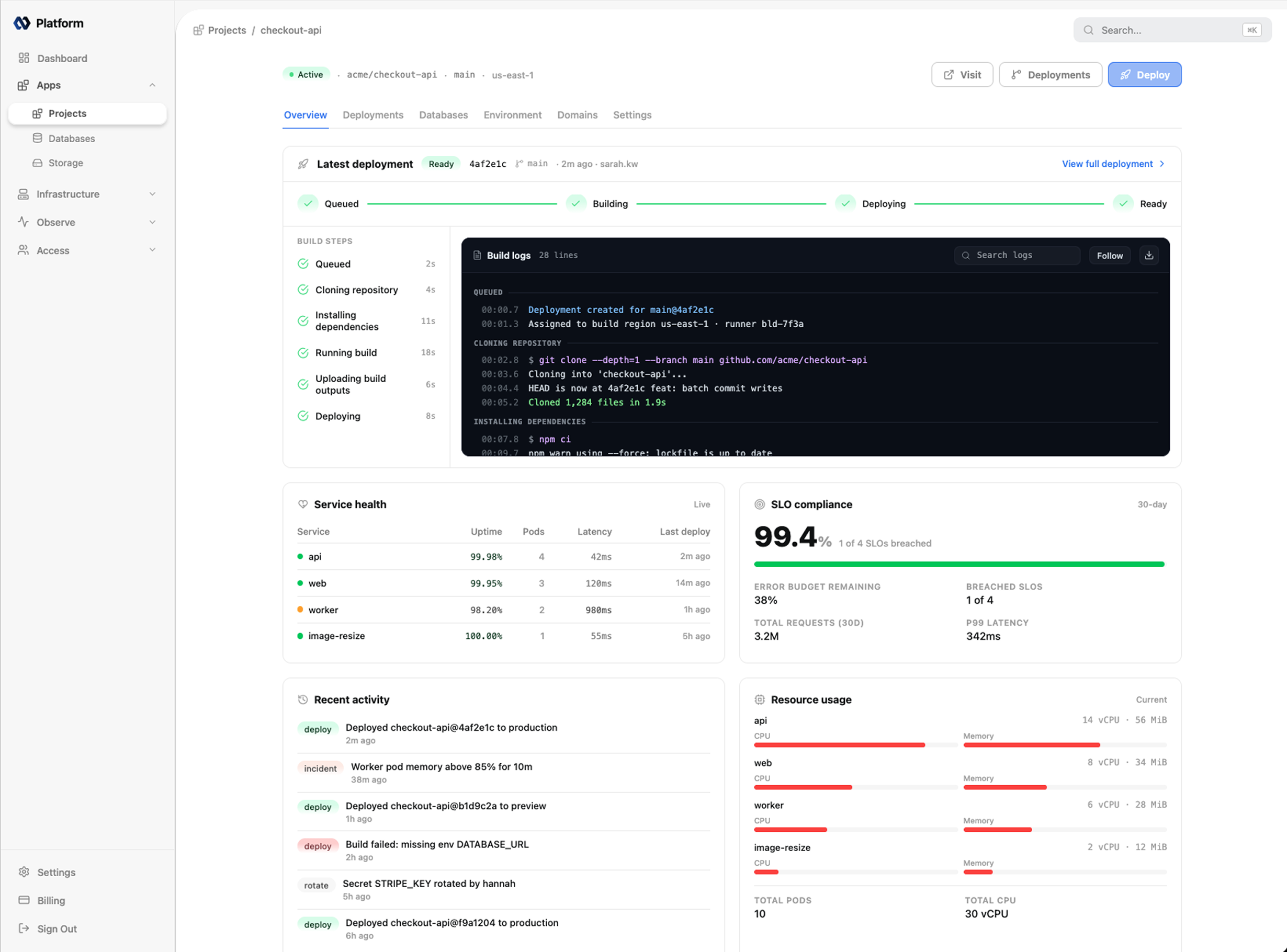 deploy screenshot — platform deploy interface